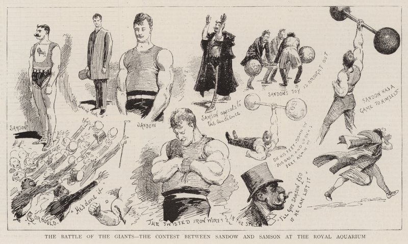 Az óriások csatája, Sandow és Samson versenye a Királyi Akváriumban alkotó: Alfred Chantrey Corbould