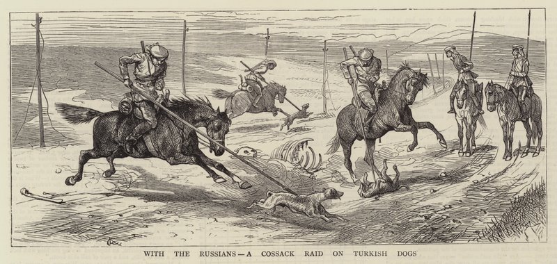 Az oroszoknál, egy kozák rajtaütés a török kutyák ellen. alkotó: Alfred Chantrey Corbould