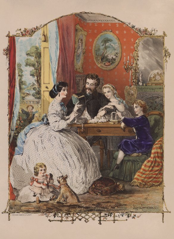 Ideális viktoriánus otthoni élet (színes litográfia) alkotó: Alfred (after) Concanen