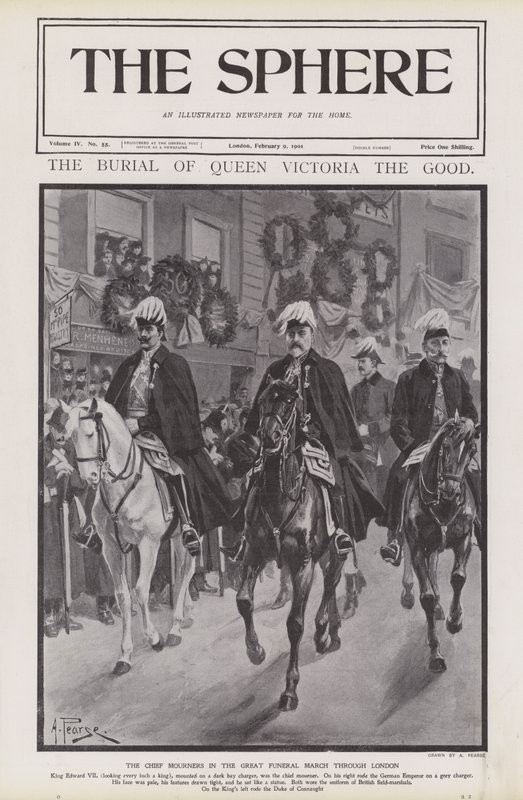 A fő gyászolók Viktória királynő temetési menetén Londonon keresztül (litho) alkotó: Alfred (after) Pearse