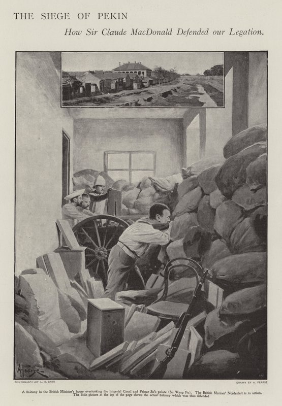 Az ostromlott brit követség védelme Pekingben a boxerlázadás idején (litho) alkotó: Alfred (after) Pearse