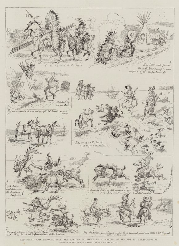 Red Shirt és Broncho Bill meghívást kapott a vadászatba egy hertfordshire-i kopómestertől alkotó: Alfred Chantrey Corbould