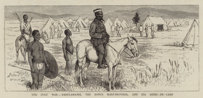 A zulu háború, Dabulamanzi, a király féltestvére és a segédei alkotó: Alfred Chantrey Corbould