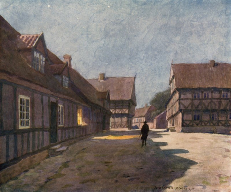 Dánia: Aarhus, az óváros (színes litho) alkotó: Alfred Heaton Cooper