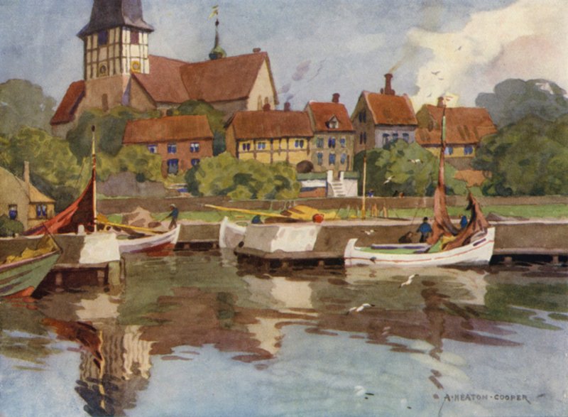 Dánia: Bornholm, Ronne Harbour (színes litho) alkotó: Alfred Heaton Cooper
