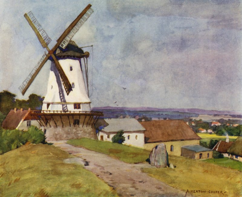 Dánia: Dybbol Mill, Sonderborg, az 1864-es csatatéren (színes litho) alkotó: Alfred Heaton Cooper