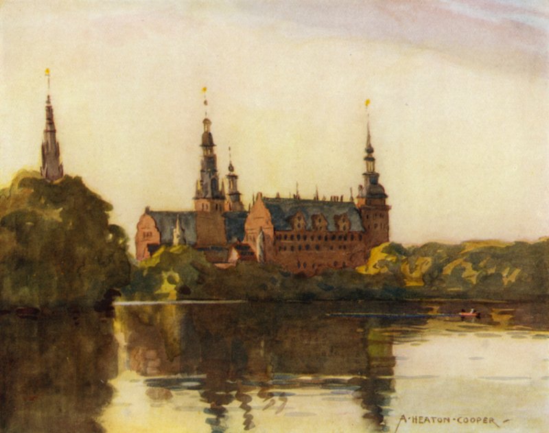 Dánia: Frederiksborg kastély (színes litho) alkotó: Alfred Heaton Cooper