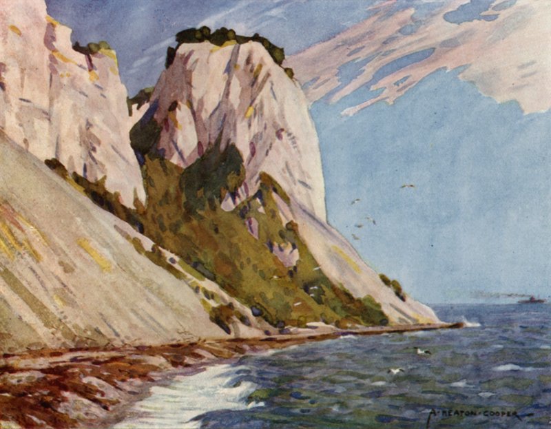 Dánia: Isle of Moen, Moens Klint (színes litho) alkotó: Alfred Heaton Cooper