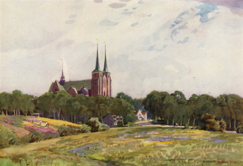 Dánia: Roskilde katedrális (színes litó) alkotó: Alfred Heaton Cooper