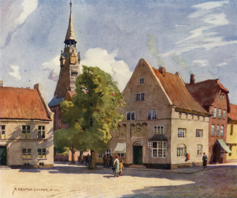 Dánia: Tonder, egy középkori város Észak-Slesvigben (színes litó) alkotó: Alfred Heaton Cooper