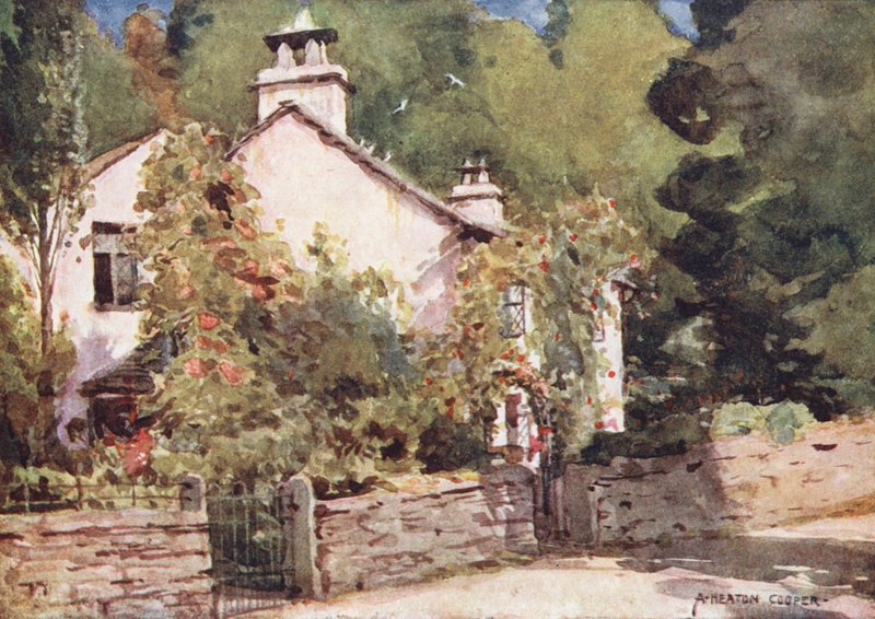 Lake District: Dove Cottage, Grasmere (színes litográfia) alkotó: Alfred Heaton Cooper