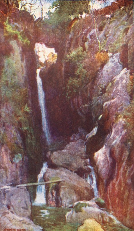 Lake District: Dungeon Ghyll Force, Langdale (színes litográfia) alkotó: Alfred Heaton Cooper