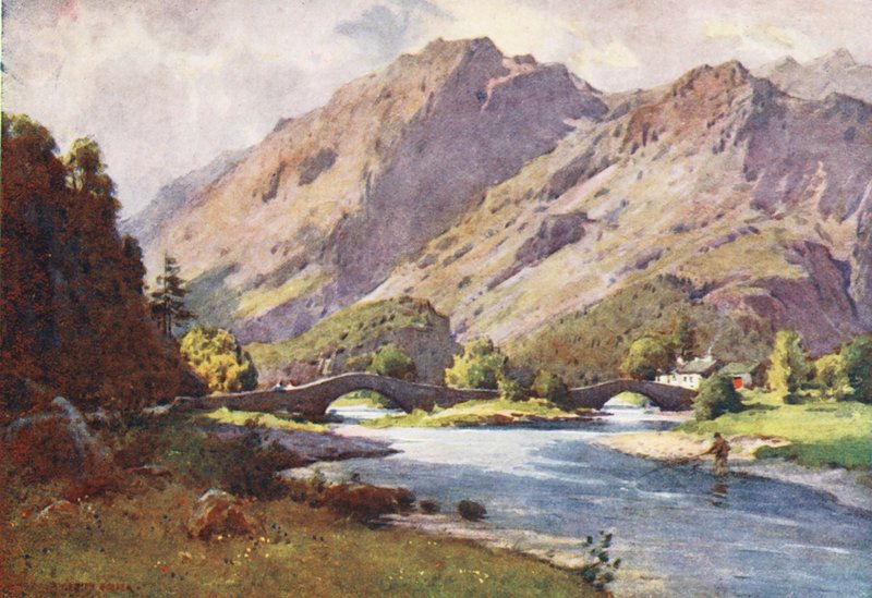Lake District: Grange in Borrowdale, kora reggel (színes litográfia) alkotó: Alfred Heaton Cooper
