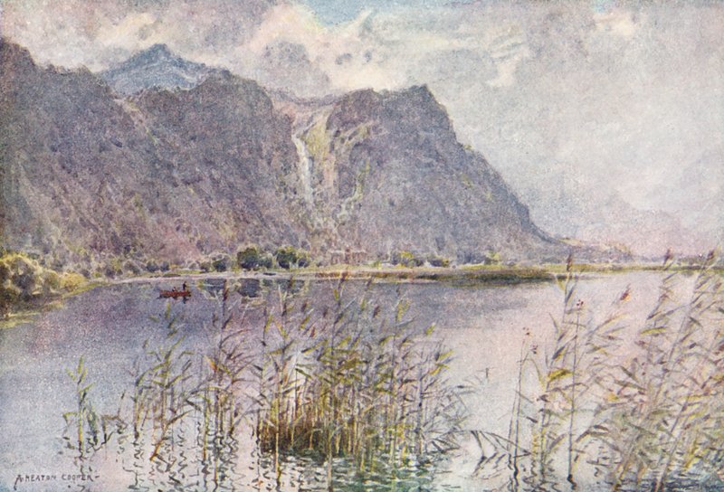 Lake District: Lodore és Derwentwater, egy nyári reggel (színes lithó) alkotó: Alfred Heaton Cooper