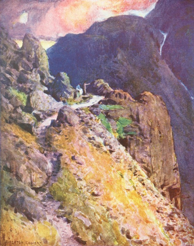 Lake District: Wastdale (színes lithó): A Styhead Pass csúcsához közeledve (színes lithó) alkotó: Alfred Heaton Cooper