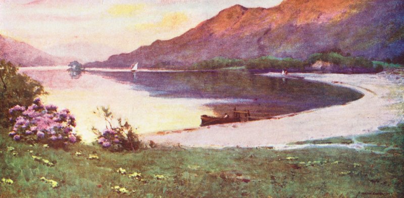 Lake District: Ullswater, a Silver Strand, utófény (színes litográfia) alkotó: Alfred Heaton Cooper
