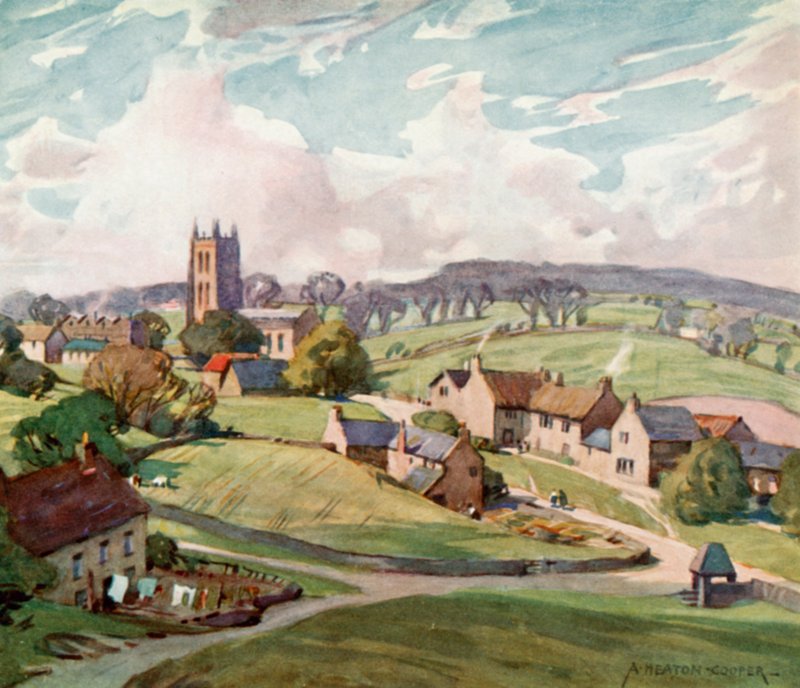 Mells Village, Frome közelében (színes litó) alkotó: Alfred Heaton Cooper