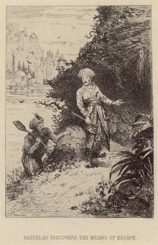 Rasselas felfedezi a menekülési módot (rézkarc) alkotó: Alfred Holst Tourrier