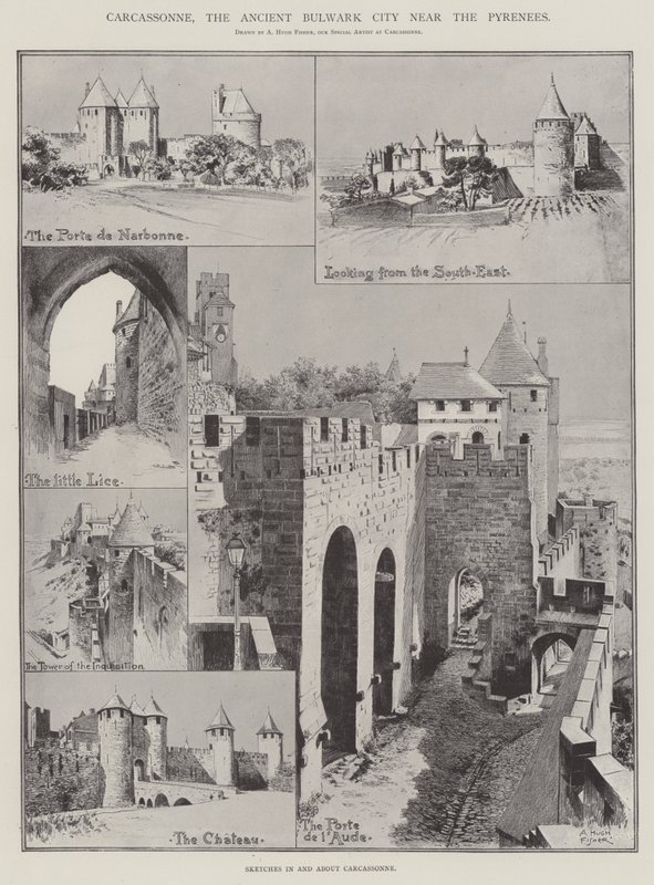 Carcassonne, az ősi bástyaváros a Pireneusok közelében alkotó: Alfred Hugh Fisher