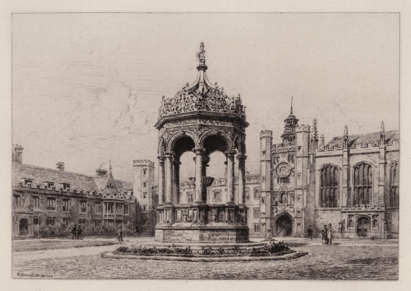 Cambridge: The Great Court of Trinity College (rézkarc) alkotó: Alfred Louis Brunet Debaines