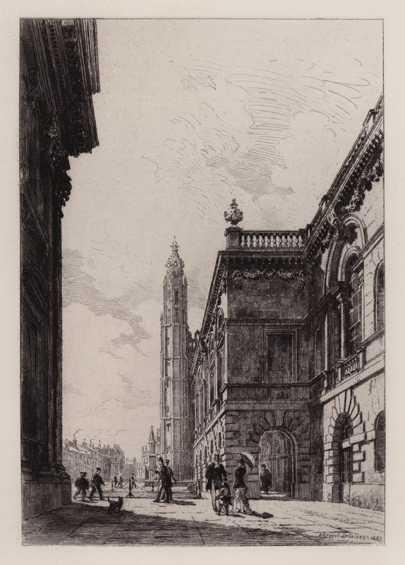 Cambridge: A Szenátus Háza és az Egyetemi Könyvtár (rézkarc) alkotó: Alfred Louis Brunet Debaines