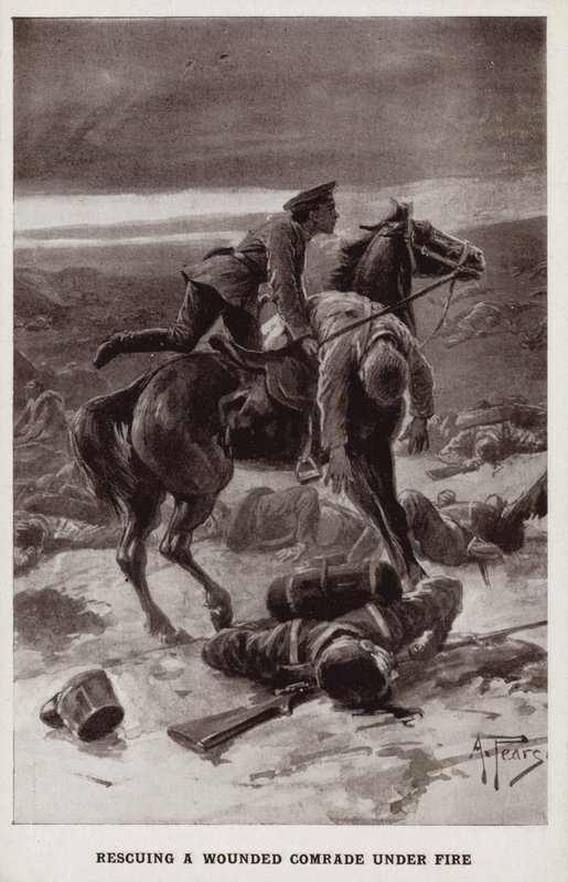 Egy sebesült elvtárs megmentése tűz alatt, I. világháború alkotó: Alfred Pearse