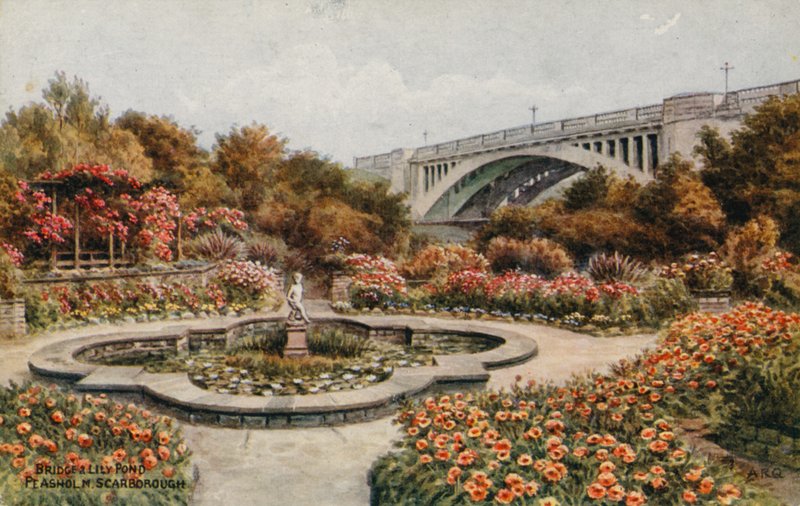 Bridge és Lily Pond, Peasholm, Scarborough alkotó: Alfred Robert Quinton