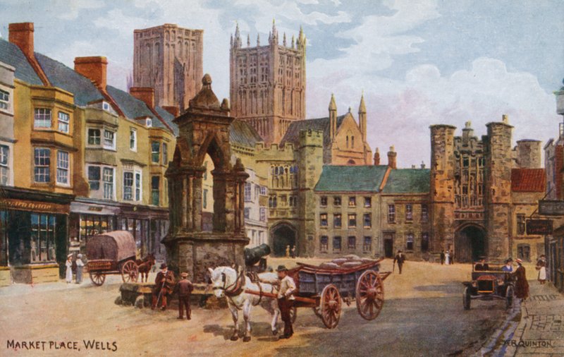 Market Place, Wells (színes litó) alkotó: Alfred Robert Quinton