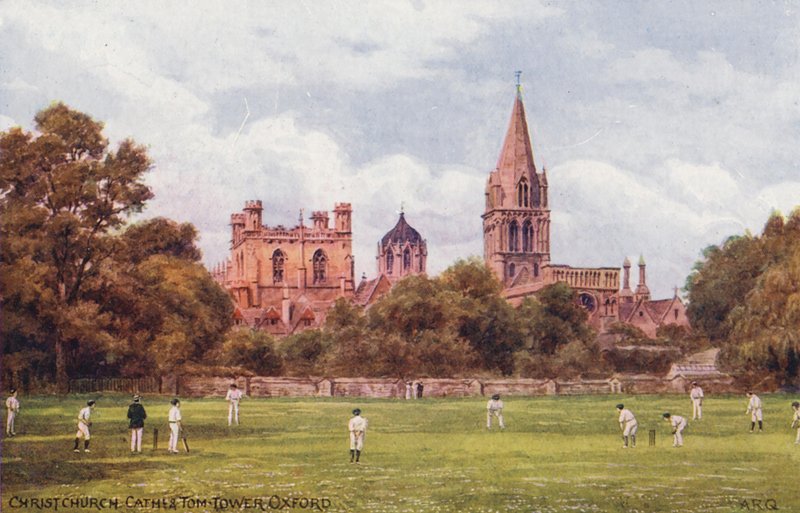 Oxford: Christchurch katedrális és Tom Tower (színes lithó) alkotó: Alfred Robert Quinton