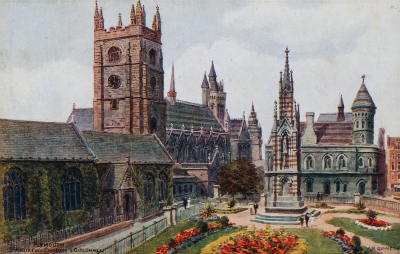 Plymouth, St Andrews Church és Guildhali alkotó: Alfred Robert Quinton