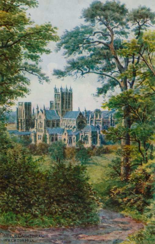 Wells katedrális, Tor Hill felől (színes litográfia) alkotó: Alfred Robert Quinton