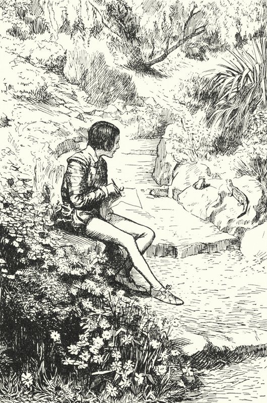 Bernard Palissy francia fazekas gyerekként gyíkokat néz a kertben alkotó: Alfred Wallis Mills