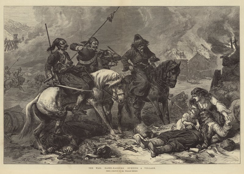 A háború, Bashi-Bazouk felgyújt egy falut alkotó: Alfred William Hunt