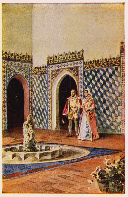 Mór építészet a sintrai palotában, Portugália (színes litográfia) alkotó: Alfredo Roque Gameiro