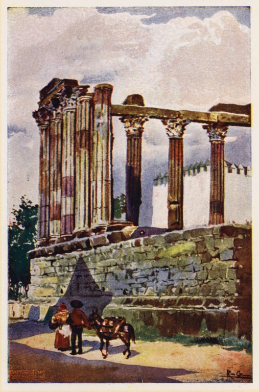 Diana-templom, Evora, Portugália (színes litográfia) alkotó: Alfredo Roque Gameiro