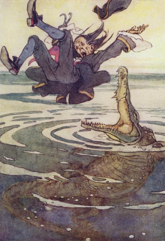 Egyenesen a krokodil állkapcsába! (színes litó) alkotó: Alice Bolingbroke (after) Woodward