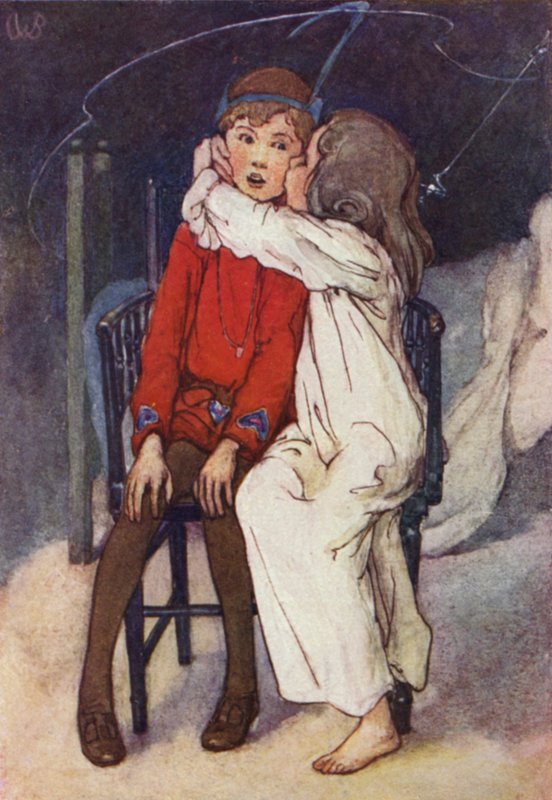 Wendy gyengéden megcsókolta az arcát (színes litho) alkotó: Alice Bolingbroke (after) Woodward