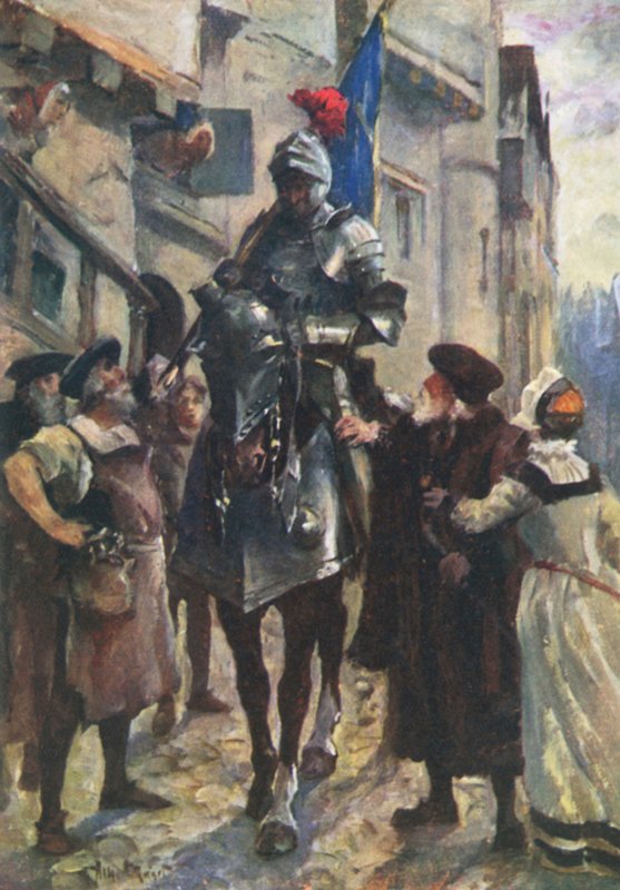 Flodden hírnöke a rossz hírt hozza Edinburghba (színes litó) alkotó: Allan (after) Stewart