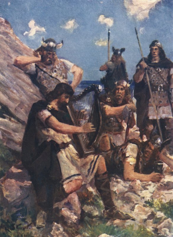 Alfréd király öreg bárdnak öltözve érkezett a heves dánok táborába (színes litho) alkotó: Allan (after) Stewart