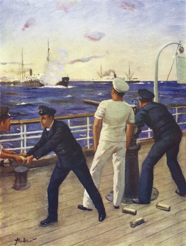 Reginald Himbury középhajós segíti a McTavish klán tüzéreit a Moewe német támadóval vívott harcban alkotó: Allan (after) Stewart