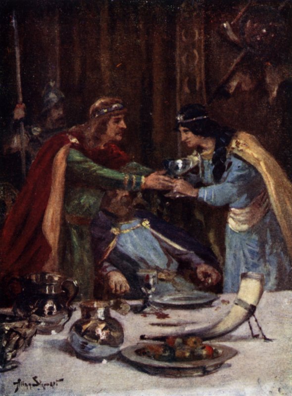 II. Aethelbert kelet-angliai király megmérgezése Cynethryth, a merciai Offa II felesége által, 794 (színes litó) alkotó: Allan (after) Stewart