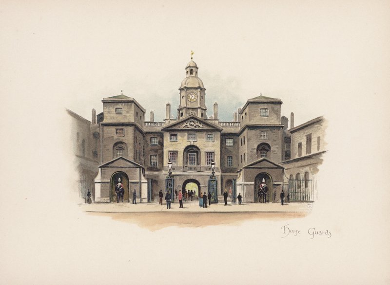 Ismerős London: Horse Guards (színes litográfia) alkotó: Allan F. Barraud