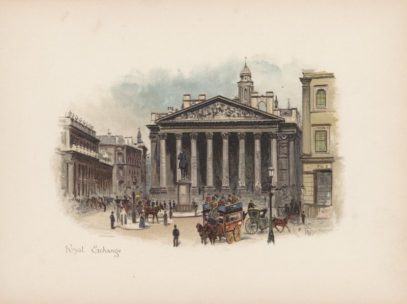 Ismerős London: Royal Exchange (színes litográfia) alkotó: Allan F. Barraud