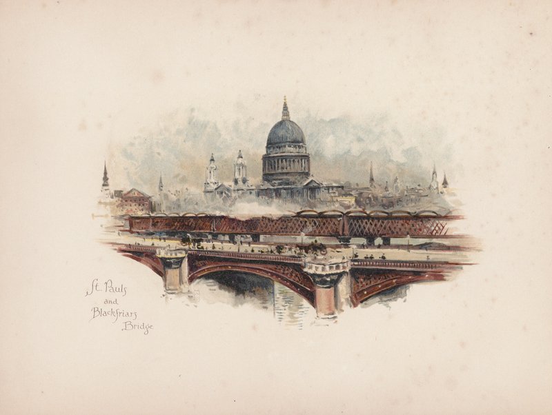 Ismerős London: St Pauls és Blackfriars Bridge (színes lithó) alkotó: Allan F. Barraud