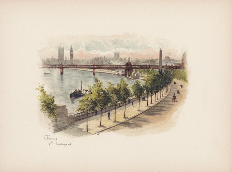 Ismerős London: Temze-part (színes litográfia) alkotó: Allan F. Barraud