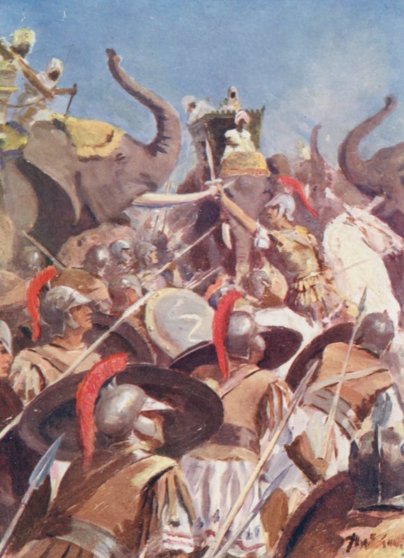 Sándor csatája Porusszal a Jhelumon (színes litográfia) alkotó: Allan Stewart