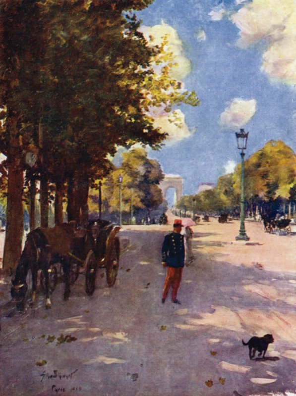 Párizs: Champs-Elysees és a Diadalív (színes litó) alkotó: Allan Stewart
