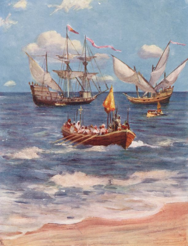 Vasco da Gama partraszállása Kalicutban (színes litográfia) alkotó: Allan Stewart