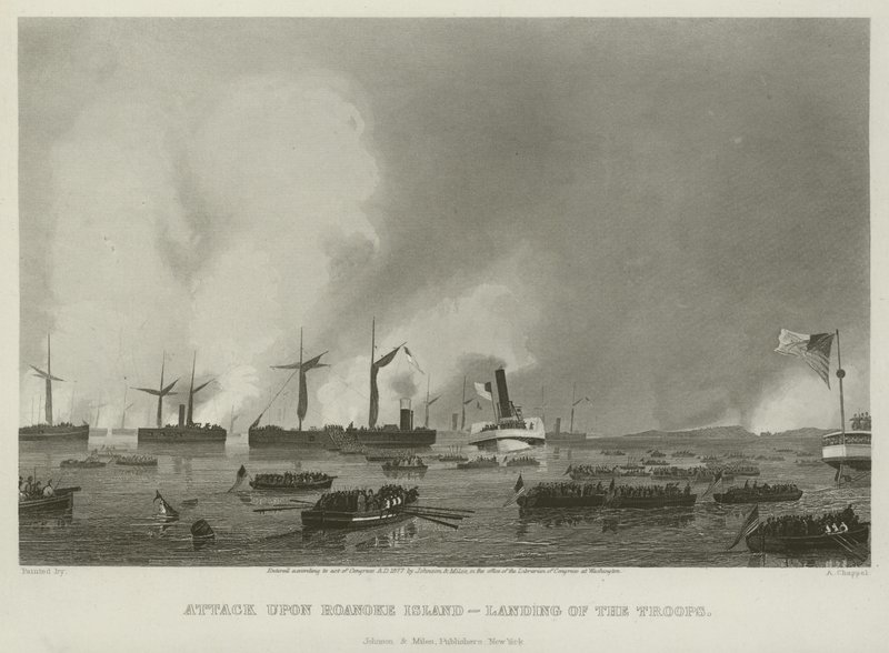 Támadás a Roanoke-sziget ellen - a csapatok partraszállása, 1862 alkotó: Alonzo Chappel
