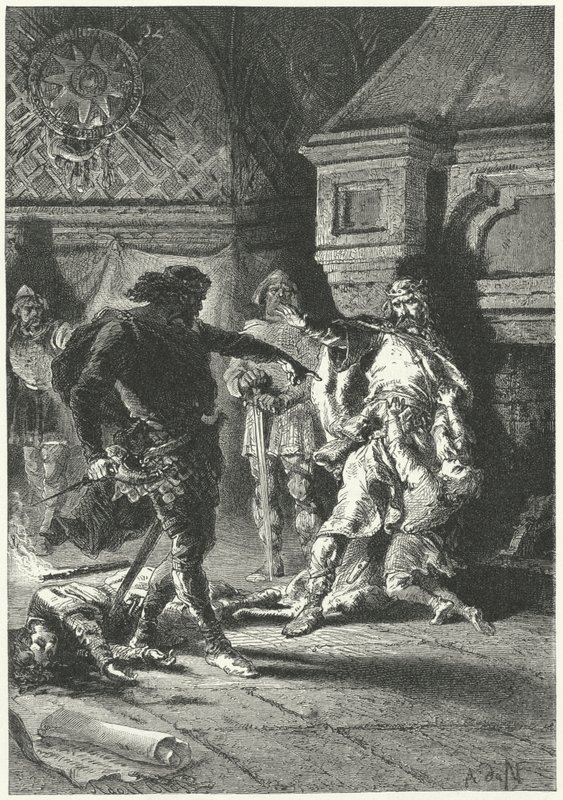 I. Clovis, aki a frankok királyaként érvényesíti akaratát (metszet) alkotó: Alphonse Marie de (after) Neuville